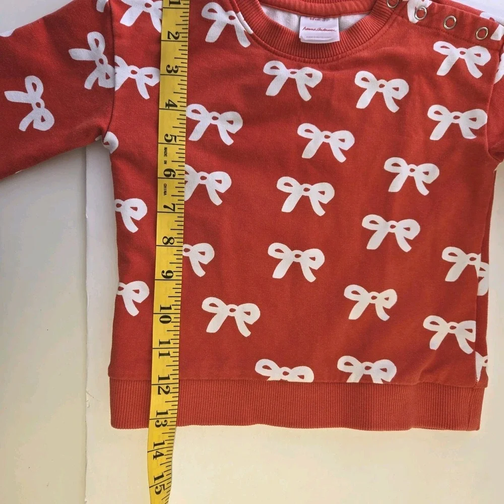 Hanna Andersson Girls Red Sweatshirt‎ With White Bows Size 2T Snap Neck Coquette